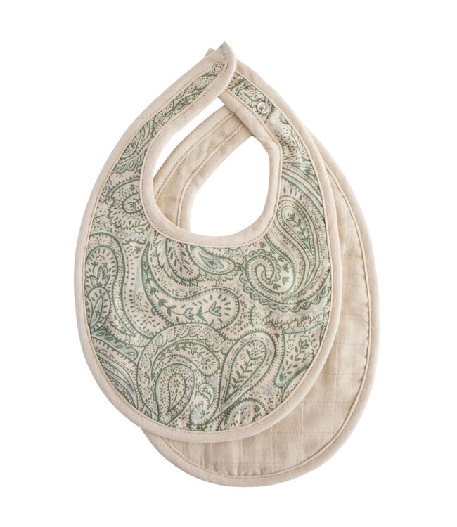 Mushie Mushie - Muslin Bib 2-Pack - Green Paisley/Fog