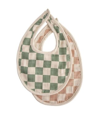 Mushie Mushie - Muslin Bib 2-Pack - Olive Check/Natural Check