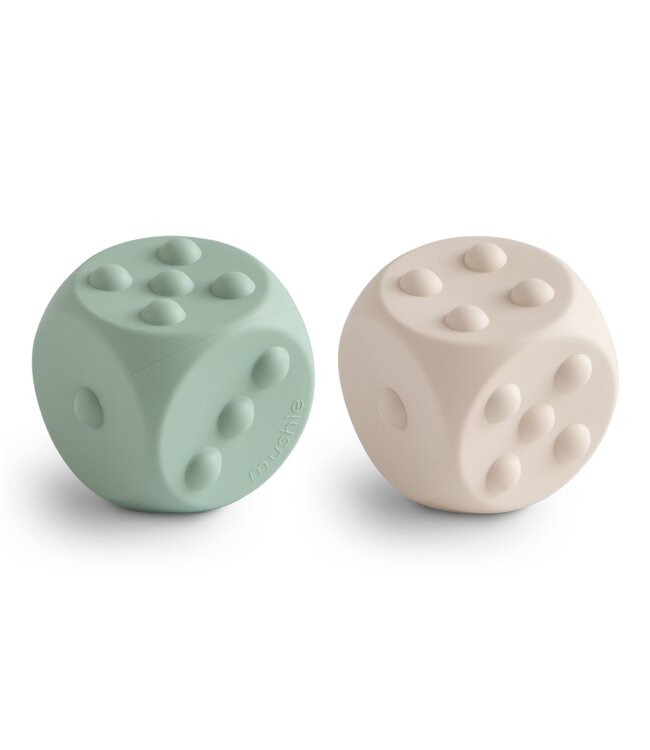Mushie Mushie - Dice Press Toy (2) - Cambridge Blue/Shifting Sands