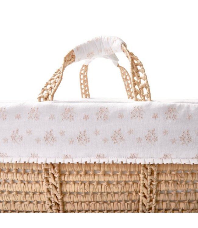 Theophile & Patachou Theophile & Patachou - Rieten reiswieg + Aankleding bloemen / gewafeld wit Flowers