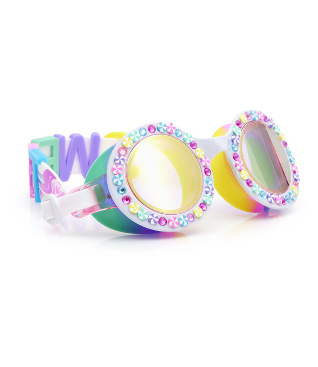 Bling2o Bling2o - ZWEMBRIL: BRIGHT STRIPE - Rainbow Ribbon, meerkleurig, siliconen, aanpasbare hoofdband,  100% UV bescherming, anti-condens, in doorzichtige bewaardoos, 6+