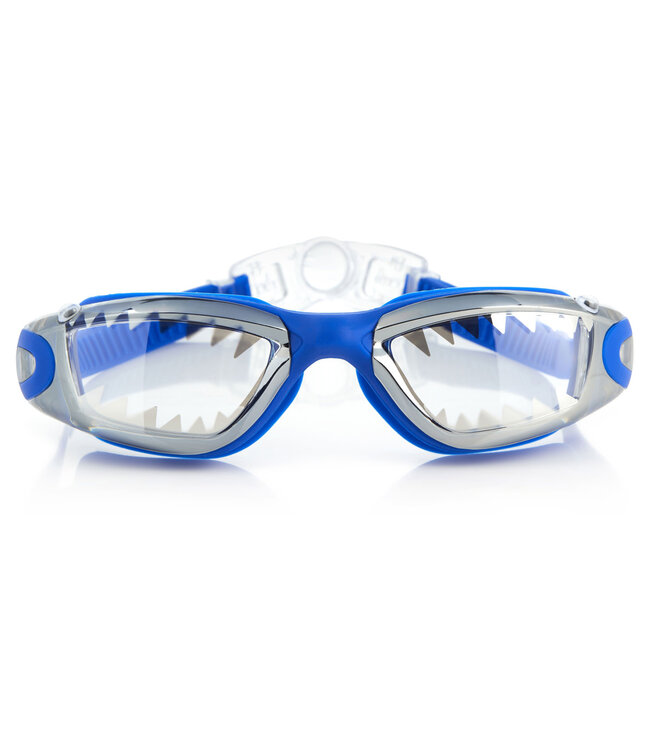 Bling2o Bling2o - ZWEMBRIL: JAWSOME - Royal Reef Shark, blauw, siliconen, aanpasbare hoofdband,  100% UV bescherming, anti-condens, in doorzichtige bewaardoos, 6+