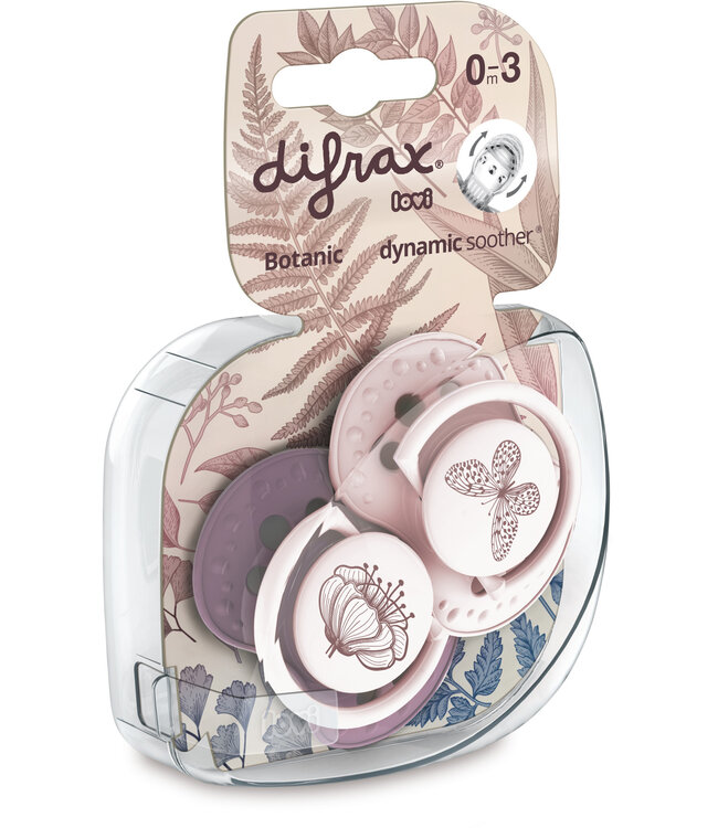 Difrax Difrax - Dynamic Fopspeen 0-3M Botanic Pink / Purple