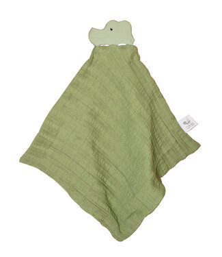 Tikiri Tikiri - KNUFFELDOEKJE groen - KROKODIL met hoofdje in natuurlijk rubber (bijtring) 25x23cm, op kaart, 0+