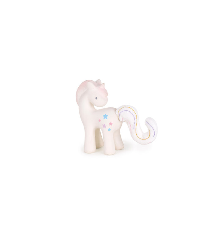 Tikiri Tikiri - EENHOORN Cotton Candy 13cm, in natuurlijk rubber en katoen, met belletje, in vensterdoos, 0+