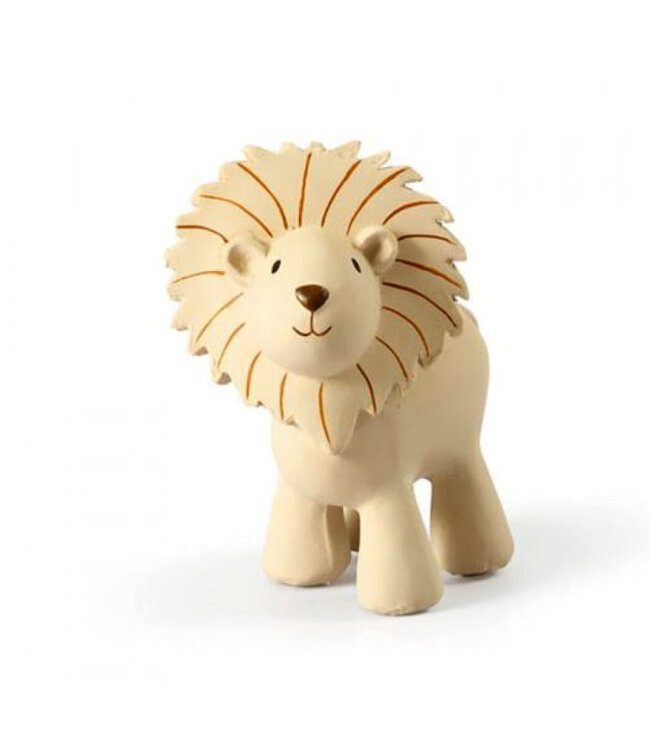 Tikiri Tikiri - MIJN EERSTE SAFARIDIERTJE / LEEUW, in natuurlijk rubber, met belletje, met hangkaart, 0+