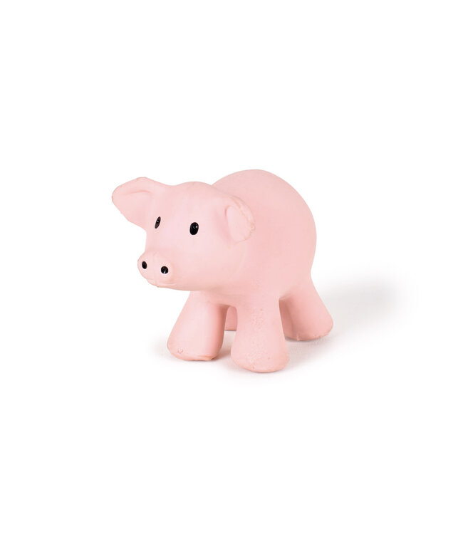 Tikiri Tikiri - MIJN EERSTE BOERDERIJDIERTJE / VARKEN 8cm, in natuurlijk rubber, met belletje, met hangkaart, 0+