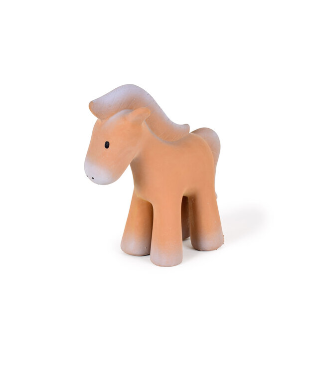 Tikiri Tikiri - MIJN EERSTE BOERDERIJDIERTJE / PAARD 12cm, in natuurlijk rubber, met belletje, met hangkaart, 0+