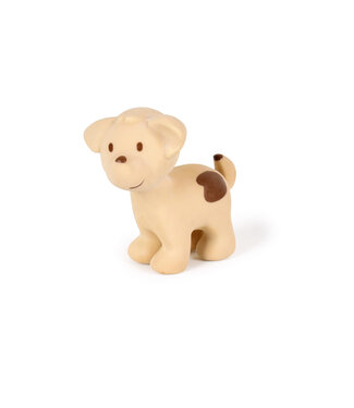 Tikiri Tikiri - MIJN EERSTE BOERDERIJDIERTJE / HOND 10cm, in natuurlijk rubber, met belletje, met hangkaart, 0+