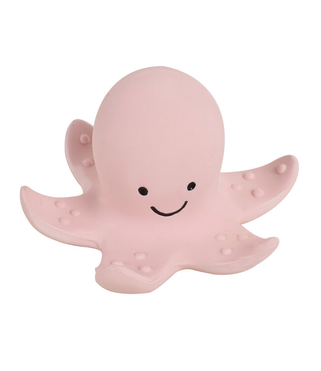 Tikiri Tikiri - MIJN EERSTE OCEAANDIERTJE / OCTOPUS 6cm, in natuurlijk rubber, met belletje, met hangkaart, 0+