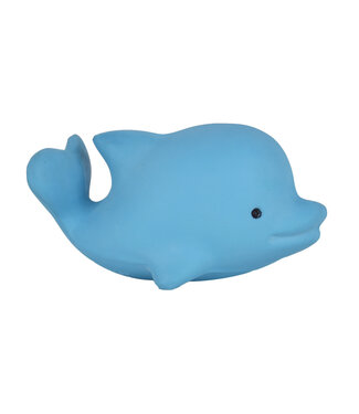 Tikiri Tikiri - MIJN EERSTE OCEAANDIERTJE / DOLFIJN 6cm, in natuurlijk rubber, met belletje, met hangkaart, 0+