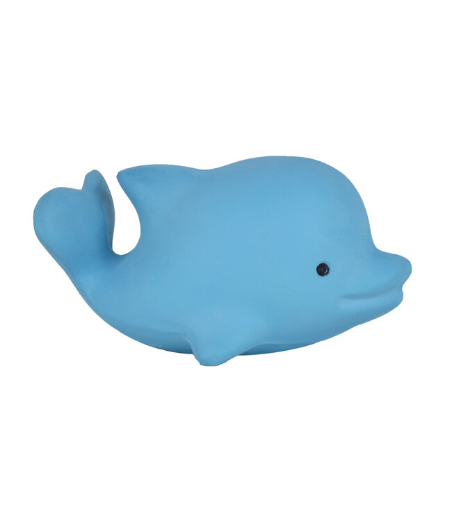 Tikiri Tikiri - MIJN EERSTE OCEAANDIERTJE / DOLFIJN 6cm, in natuurlijk rubber, met belletje, met hangkaart, 0+