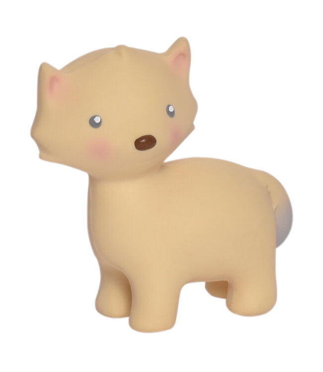 Tikiri Tikiri - MIJN EERSTE POOLDIERTJE / VOS 10cm, in natuurlijk rubber, met belletje, met hangkaart, 0+