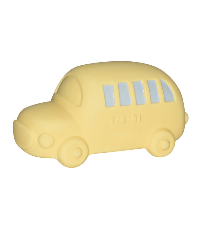 Tikiri Tikiri - VROOM VROOM FRIENDS / BUS 10x5x5,8cm, in natuurlijk rubber, met belletje, met hangkaart, 0+