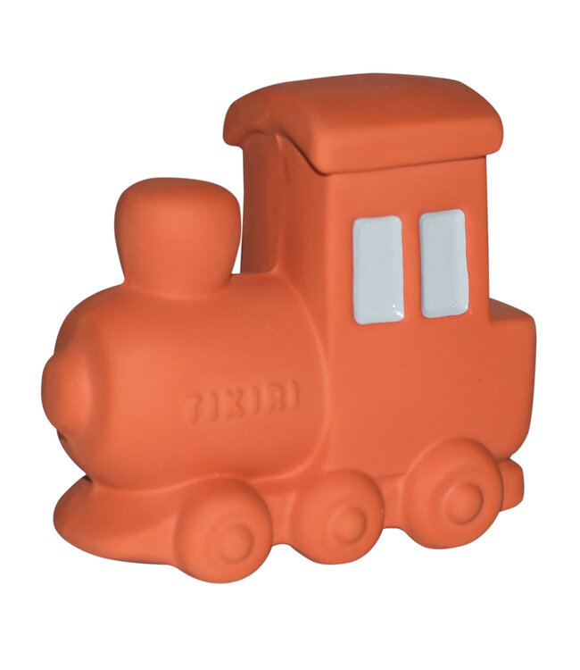Tikiri Tikiri - VROOM VROOM FRIENDS / TREIN 8,13x4,32x7,62cm, in natuurlijk rubber, met belletje, met hangkaart, 0+