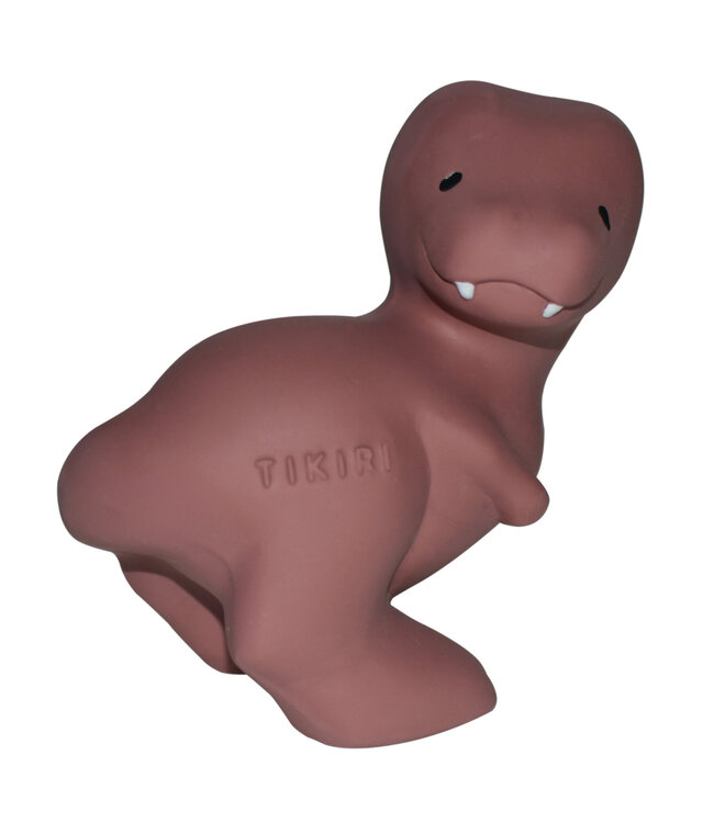 Tikiri Tikiri - MIJN EERSTE DINOSAURUS / T-REX 10,2cm, in natuurlijk rubber, met belletje, met hangkaart, 0+