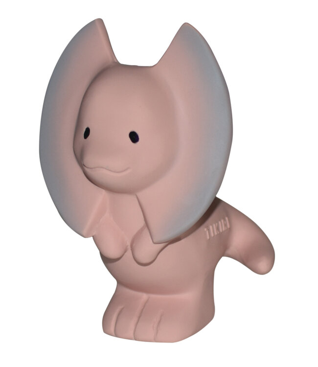 Tikiri Tikiri - MIJN EERSTE DINOSAURUS / DILO 11,4cm, in natuurlijk rubber, met belletje, met hangkaart, 0+