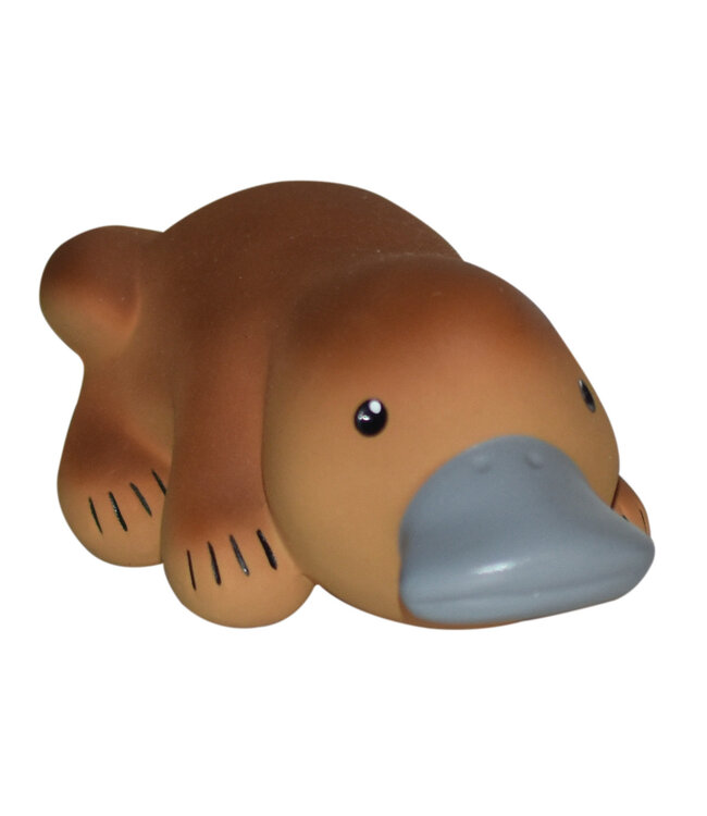 Tikiri Tikiri - MIJN EERSTE AUSTRALISCHE DIERTJE / PLATYPUS 5cm, in natuurlijk rubber, met belletje, met hangkaart, 0+