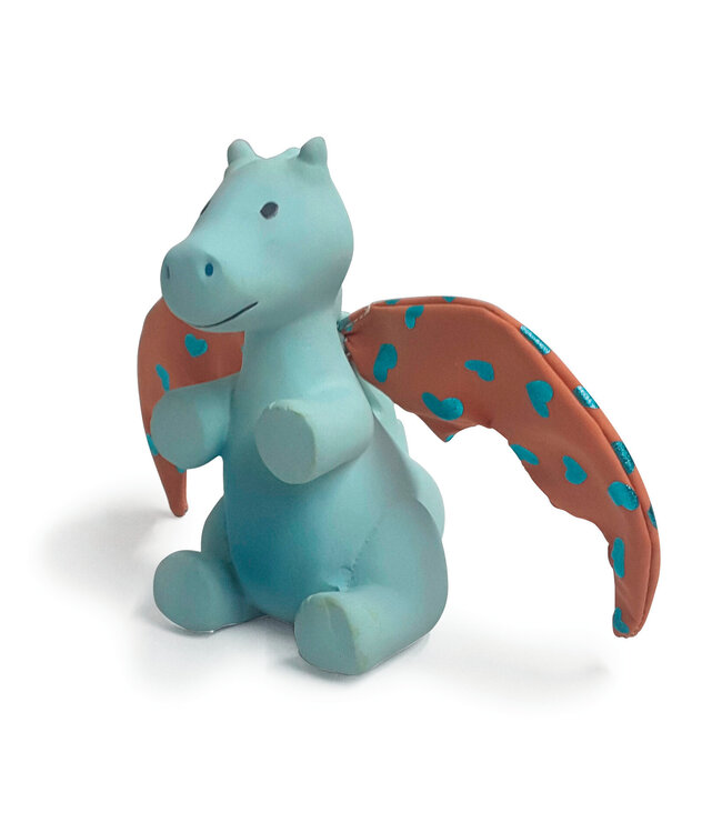 Tikiri Tikiri - Fairytales - DRAAK Sunrise met rode vleugels 13cm, in natuurlijk rubber en katoen, in vensterdoos, 0+