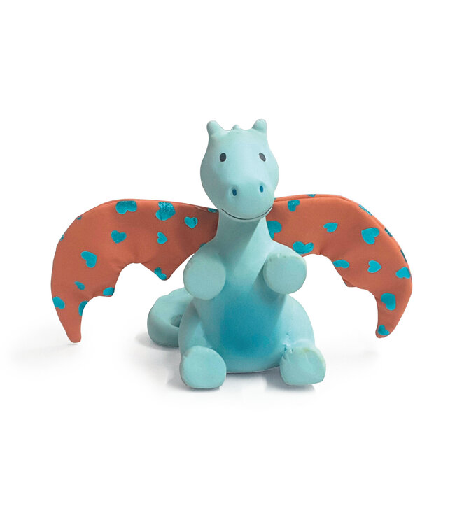 Tikiri Tikiri - Fairytales - DRAAK Sunrise met rode vleugels 13cm, in natuurlijk rubber en katoen, in vensterdoos, 0+