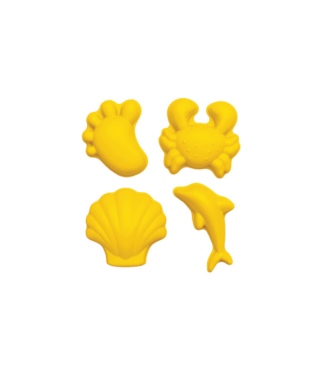 Scrunch Scrunch - ZANDVORMPJES // SET A van 4 stuks, pastel geel 12cm, opvouwbaar, 100%  siliconen, recycleerbaar, in netzakje, 12m+