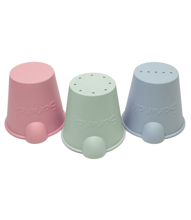 Scrunch Scrunch - SET van 3 GIETEMMERTJES oud roze, eendeneiblauw, saliegroen 10x9x10cm, opvouwbaar, 100% siliconen, recycleerbaar, 12m+