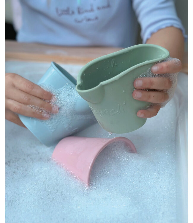 Scrunch Scrunch - SET van 3 GIETEMMERTJES oud roze, eendeneiblauw, saliegroen 10x9x10cm, opvouwbaar, 100% siliconen, recycleerbaar, 12m+