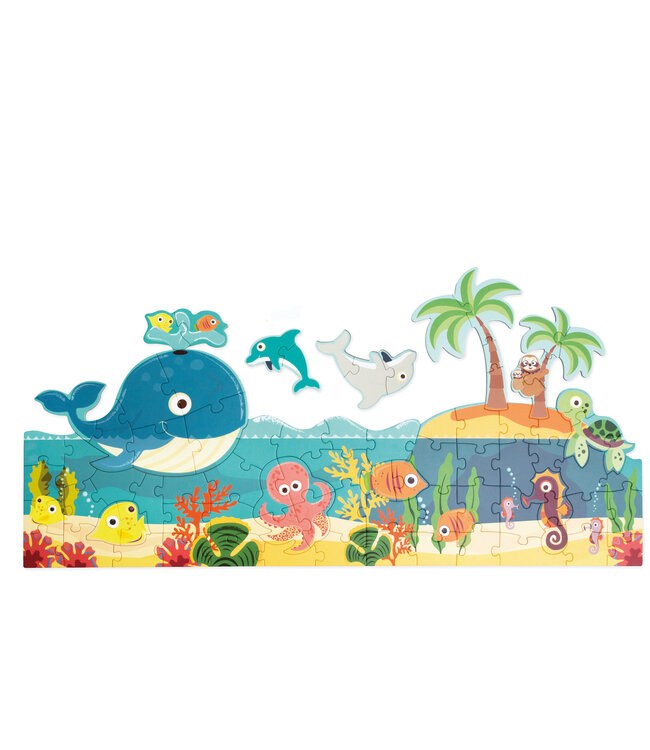 Scratch Scratch - Puzzel: BEGINNERS- & VLOERPUZZEL/OCEAAN 100x48,5cm, 80stuks met 10 beginnerspuzzels, in doos diam.26xH10cm, 2+