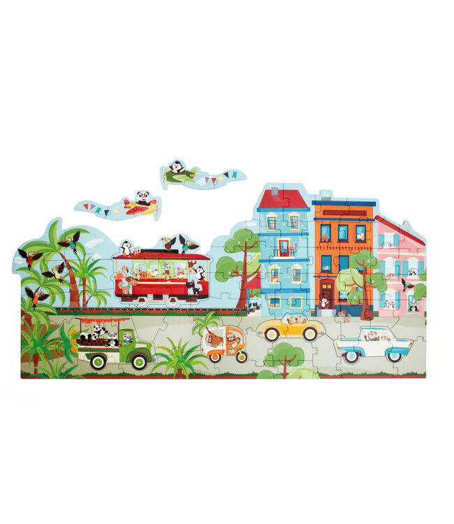 Scratch Scratch - Puzzel: BEGINNERS- & VLOERPUZZEL/OP DE WEG 100x49cm, 80stuks met 7 beginnerspuzzels, in doos diam.26xH10cm, 2+