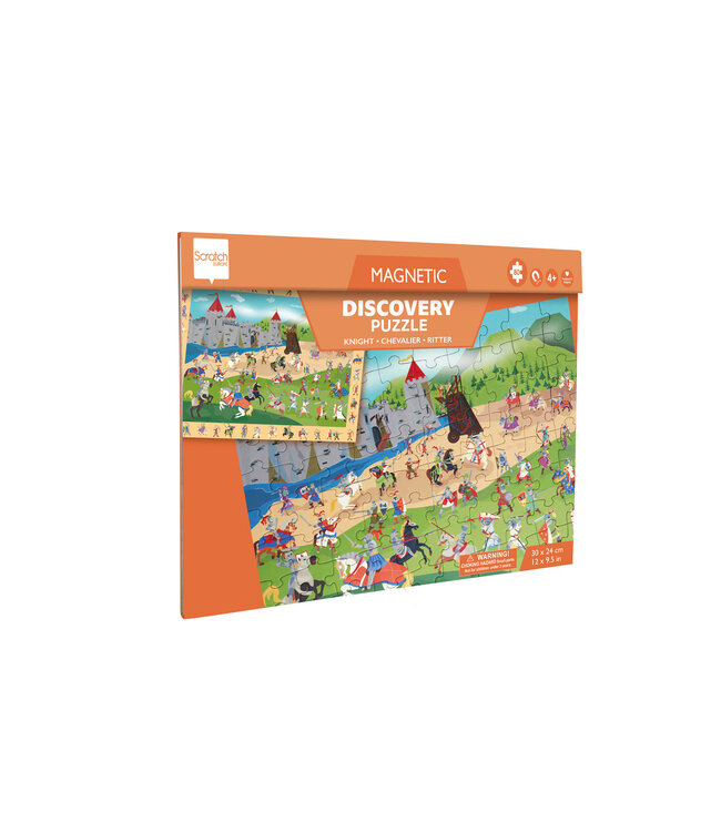 Scratch Scratch - Puzzel Magnetisch: DISCOVERY - RIDDERS 80pcs 24,5x30,5cm (gesloten), 52,3x30,5cm (open), 2-in-1: puzzel en ontdek, 4+