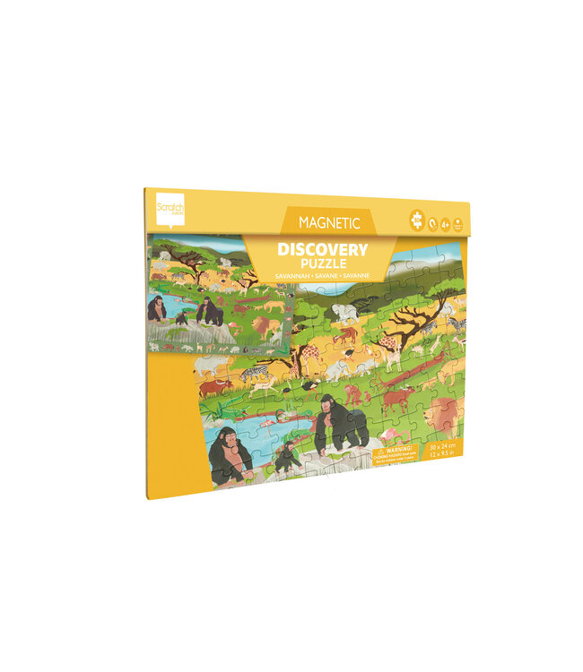 Scratch Scratch - Puzzel Magnetisch: DISCOVERY - SAVANNE 80pcs 24,5x30,5cm (gesloten), 52,3x30,5cm (open), 2-in-1: puzzel en ontdek, 4+