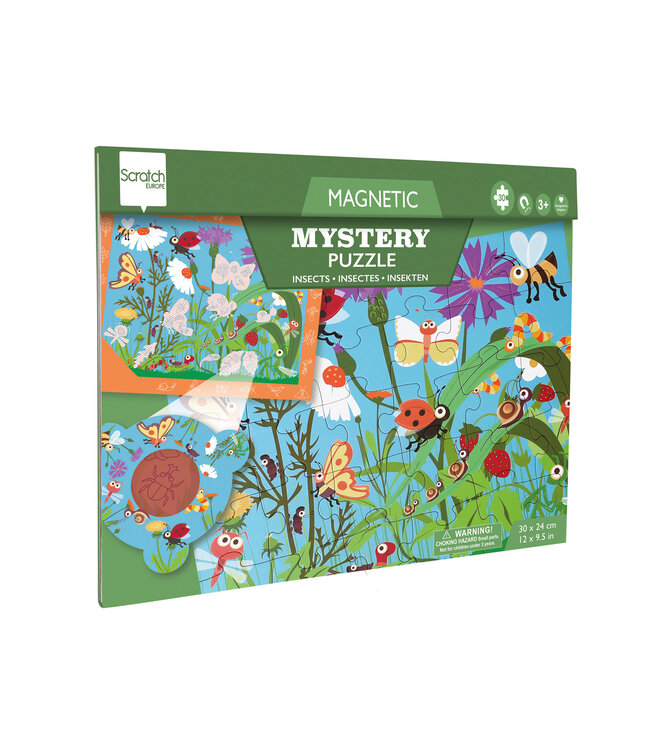 Scratch Scratch - Puzzel Magnetisch: MYSTERY - INSECT 30pcs, met loep met rode filter, 24,5x30,5cm (gesloten), 52,3x30,5cm (open), 2-in-1: puzzel en ontdek, 3+