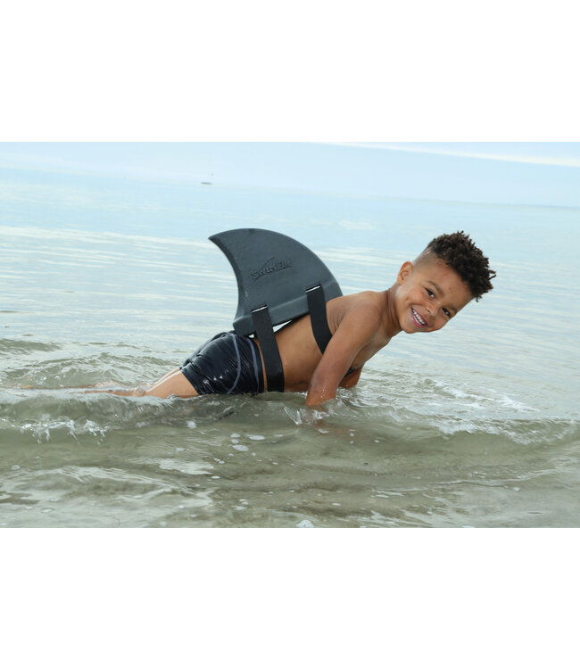 Swimfin SwimFin - HAAIENVIN Grijs 26x12x25cm, ontwikkelt een natuurlijke zwempositie,  neopreen, met hangkaart, max. 30kg, 3-6 jaar