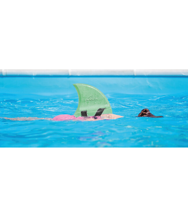 Swimfin SwimFin - HAAIENVIN Munt 26x12x25cm, ontwikkelt een natuurlijke zwempositie,  neopreen, met hangkaart, max. 30kg, 3-6 jaar