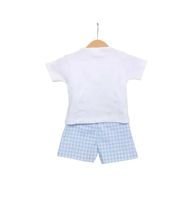 Living Nature Living Nature - T-shirt en shortje Harry the fish wit vichy blauw