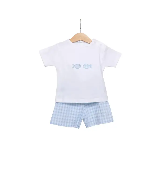 Living Nature Living Nature - T-shirt en shortje Harry the fish wit vichy blauw