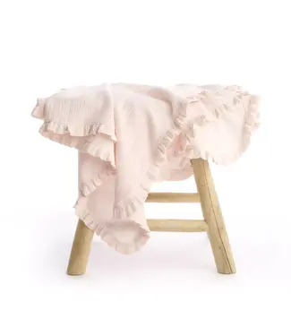 Living Nature Living Nature - Luxe Deken Delphine organische tetra met ruffles 120x120cm peachy pink