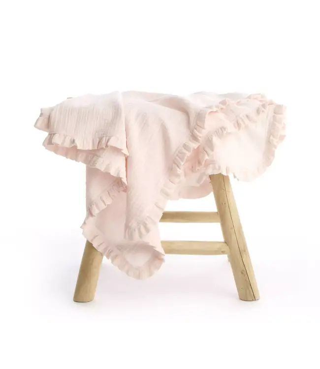 Living Nature Living Nature - Luxe Deken Delphine organische tetra met ruffles 120x120cm peachy pink