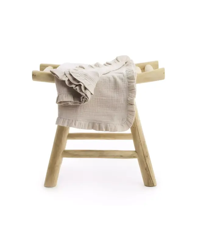 Living Nature Living Nature - Luxe Deken Delphine organische tetra met ruffles 120x120cm beige