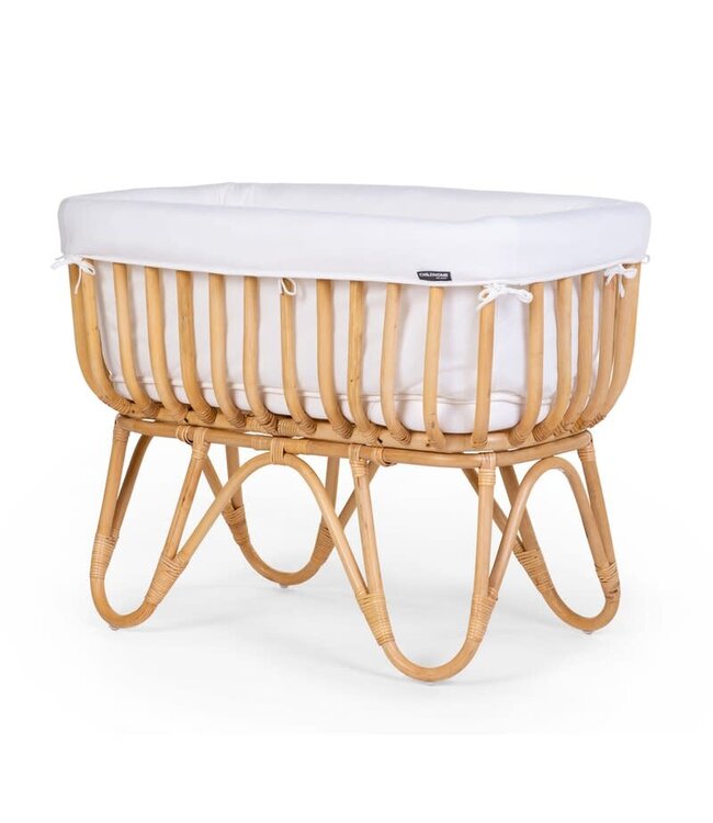 Childhome Childhome - Rattan Wieg Rechthoekig - 90x50x70 Cm +  Jersey Omrander Ecru - Matras - 81x42x5 Cm