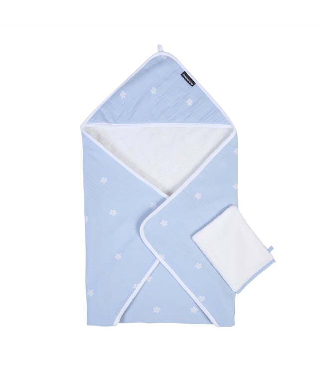 Childhome Childhome - Baby Badcape + Washandje - 80x80 Cm - Mousseline - Flower