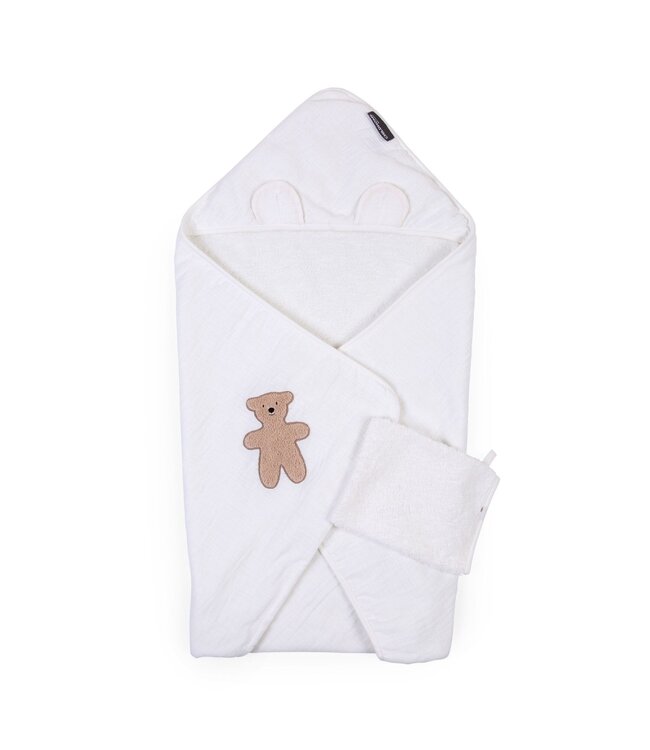 Childhome Childhome - Baby Badcape + Washandje - 80x80 Cm - Mousseline / Terry Teddy