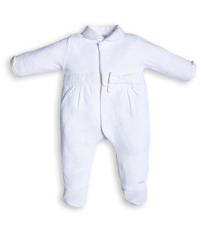 First First - White London rompersuit embroided bow