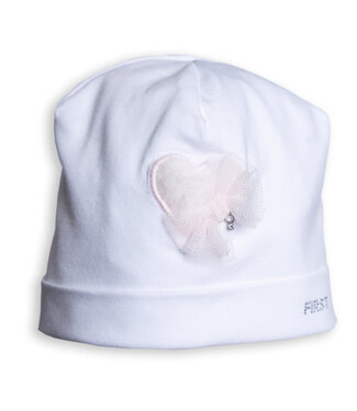 First First - White Pink Girl bonnetfur hart & bow