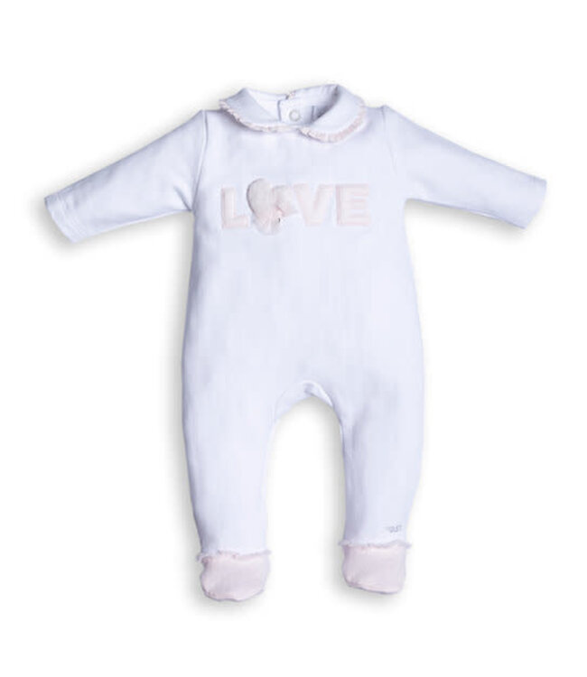First First - White pink rompersuit LOVE