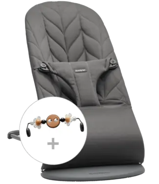 Babybjorn BabyBjörn - Wipstoeltje Bliss - Geweven kroonblad quilt Antraciet incl Speelgoed Ondeugende oogjes