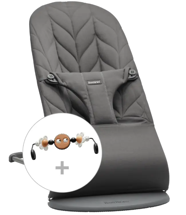 Babybjorn BabyBjörn - Wipstoeltje Bliss - Geweven kroonblad quilt Antraciet incl Speelgoed Ondeugende oogjes