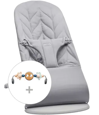 Babybjorn BabyBjörn - Wipstoeltje Bliss - Geweven kroonblad quilt Lichtgrijs incl Speelgoed Ondeugende oogjes Pastel
