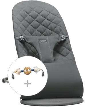 Babybjorn BabyBjörn - Wipstoeltje Bliss - Geweven klassiek quilt Antraciet & Speelboog Ondeugende oogjes