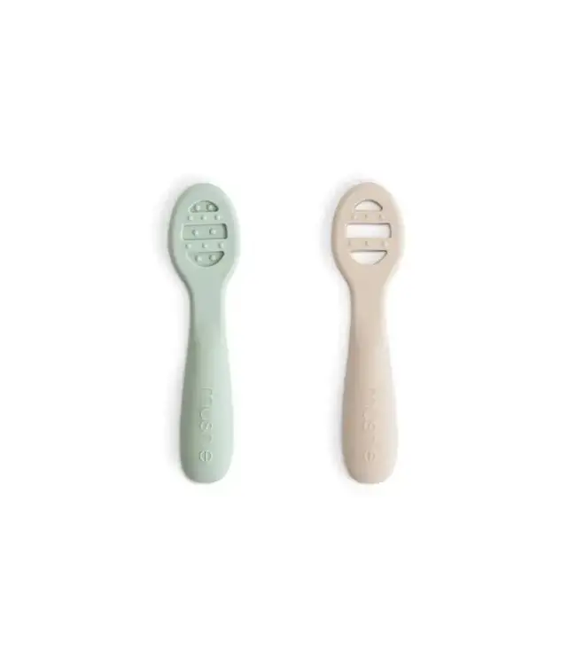 Mushie Mushie - First Feeding Baby Spoon - Cambridge Blue/Shifting Sand